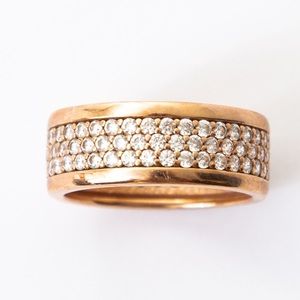 14K rose gold clad band 3 row simulated diamonds 2.1 CTW Diamonique 10